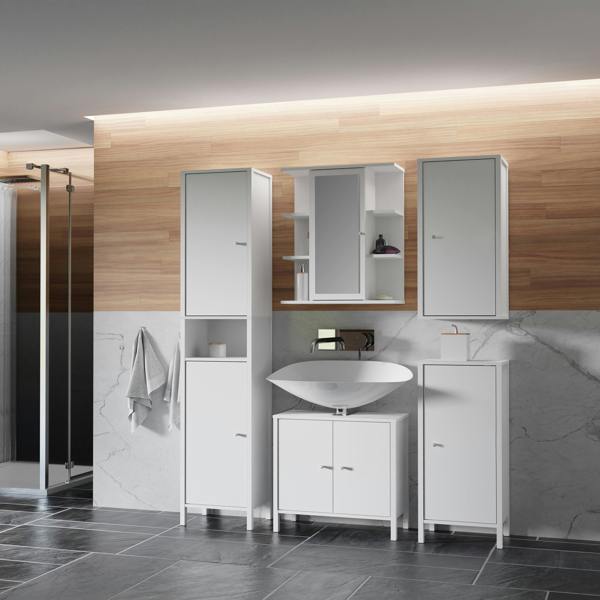 Furniture To Go Ipsarion Under Sink Bathroom Storage Unit with 2 Doors & Silver Handles in White