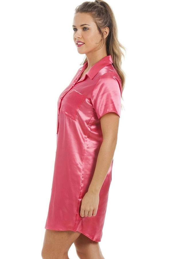 Camille Women's Nightshirt Knee Length Satin Dress Ladies Nightwear