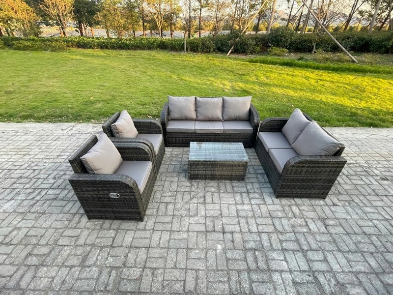 Fimous Rattan Garden Furniture Set - Outdoor Patio Sofa, Table & Chairs Set Ideal for Pool Side, Balcony & Conservatory