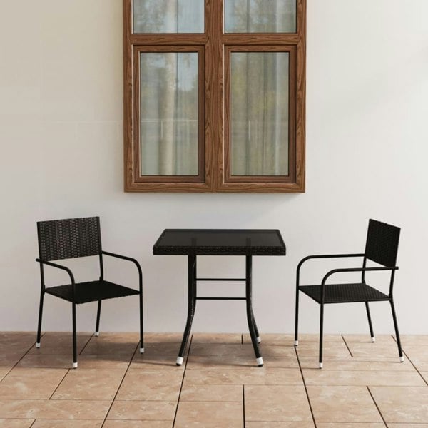 Berkfield 3 Piece Garden Dining Set Poly Rattan Black
