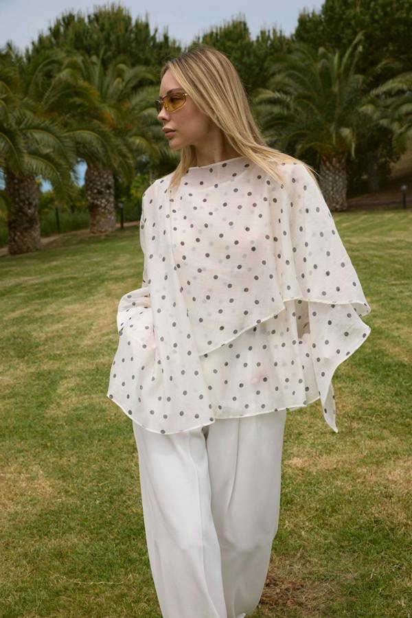 WOVCOR Oversized Batwing Sleeve Bicycle Neck Blouse