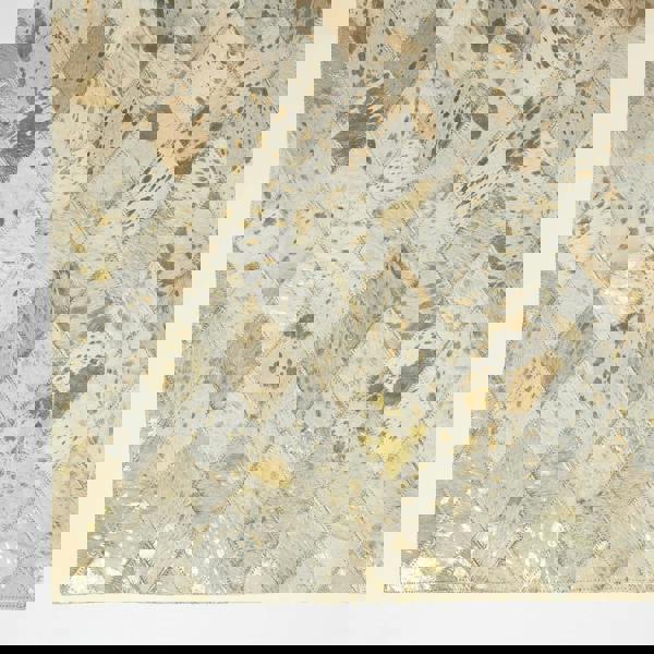 HOMESCAPES Gold & Grey Geometric Diamond Leather Rug, 90 x 150 cm