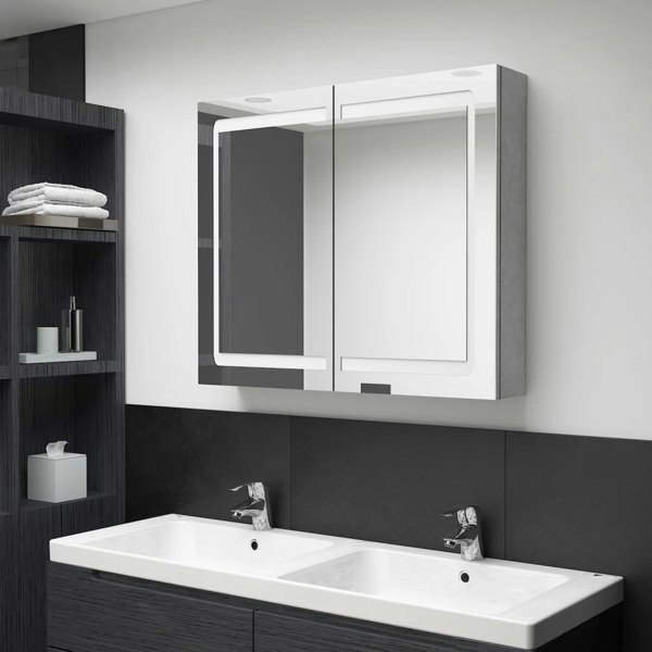 Berkfield LED Bathroom Mirror Cabinet Concrete Grey 80x12x68 cm