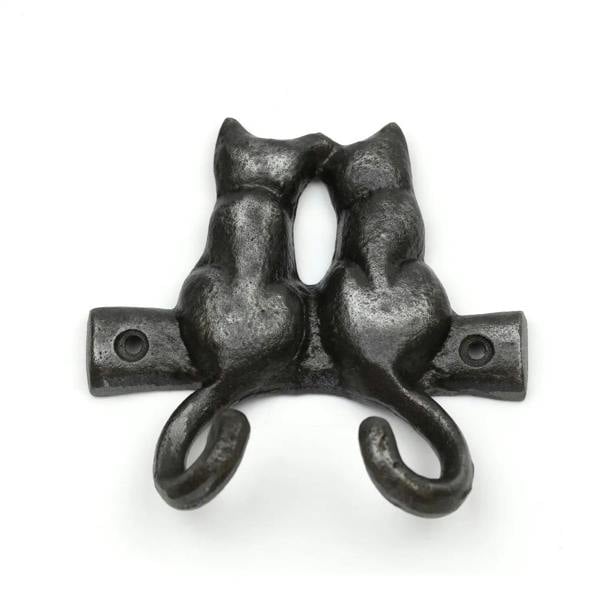 Antique Cast Iron Kissing Cats Double Coat/Key Hook - 115mm