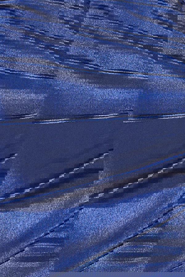 Satin Off Shoulder Pleated Maxi Dress - Navy Blue DR3731