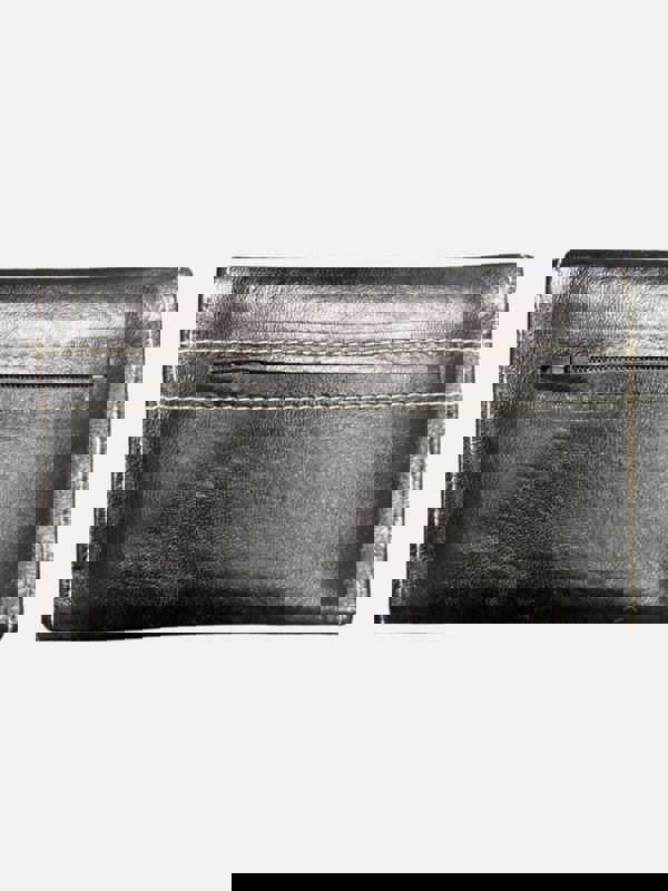 Berber Leather Small Leather Tri-Fold Purse Black