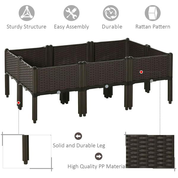 Brown rattan-pattern raised bed planter with corner brackets and sturdy leg frame