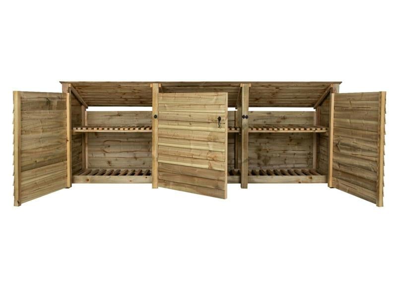 Arbor Garden Solutions Wooden Log Store (Roof Sloping Back) with Doors and Shelf W-335cm, H-126cm or 180cm, D-88cm