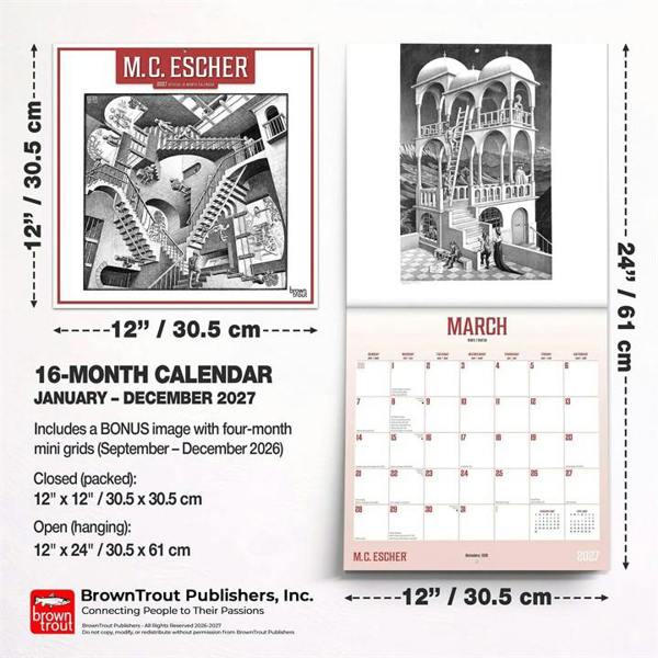 M C Escher Calendar 2027, Wall Calendars, Month To View, Art, Gift