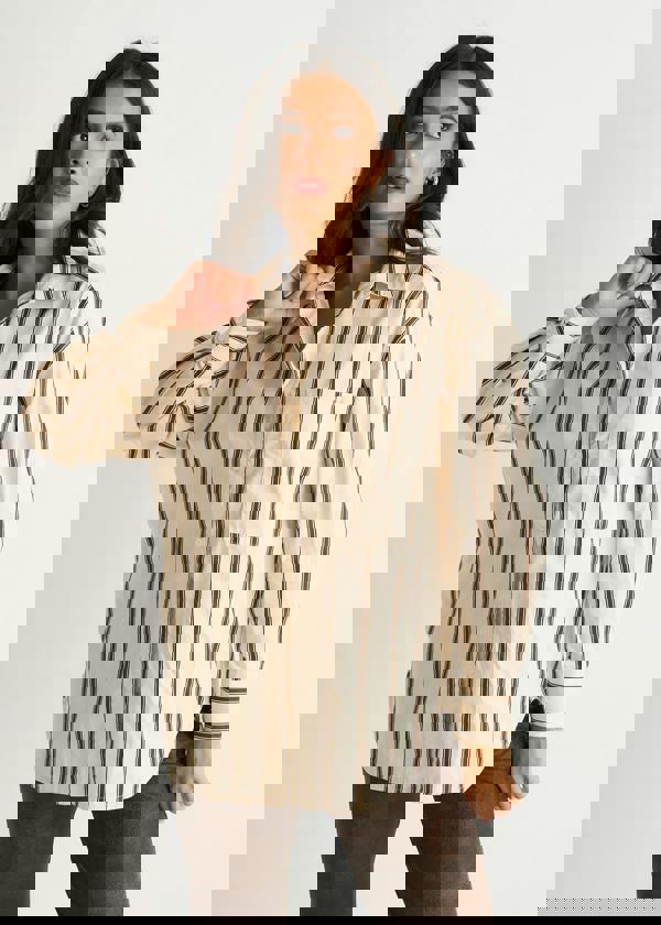 Gini London Cream Stripe Cotton Button Through Shirt