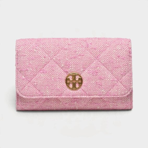 Tory Burch Willa Tweed Chain Wallet Pink