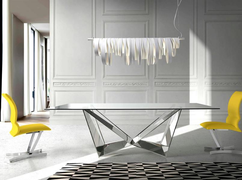 Angel Cerdá Rectangular tempered glass and chrome-plated steel dining table 1049