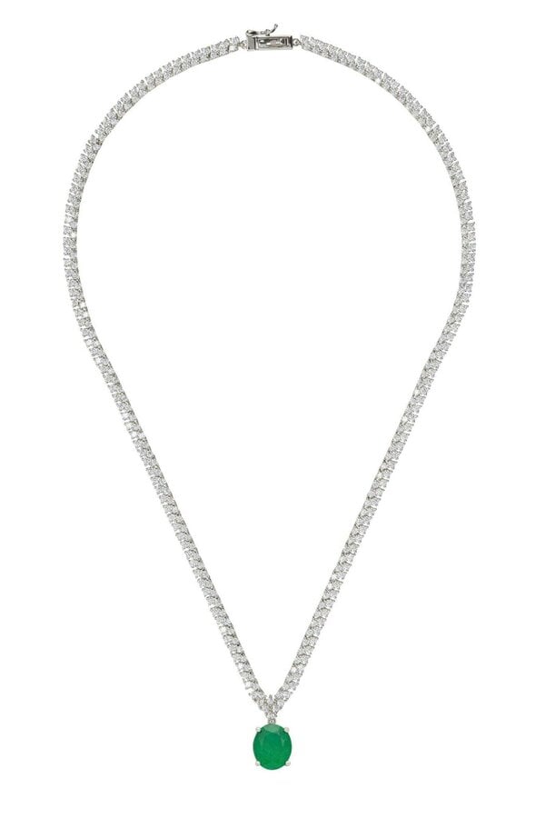 Latelita Garbo Oval Gemstone Tennis Necklace Emerald Silver
