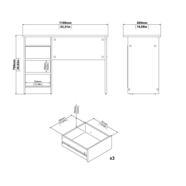 Furniture To Go Function Plus Desk 3 Drawers in Cashmere