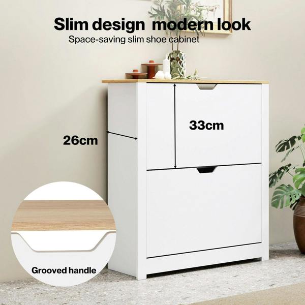 Levede Shoe Cabinet White Narrow Flip Drawers Adjustable Shelves Storage Cabinet