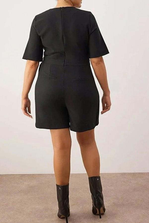 WOVCOR Woven Mini Plus Size Dress with Shorts and Belt