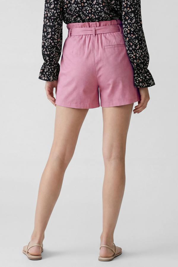 ENORSIA Cotton Stretch Comfort Fit Paperbag Shorts