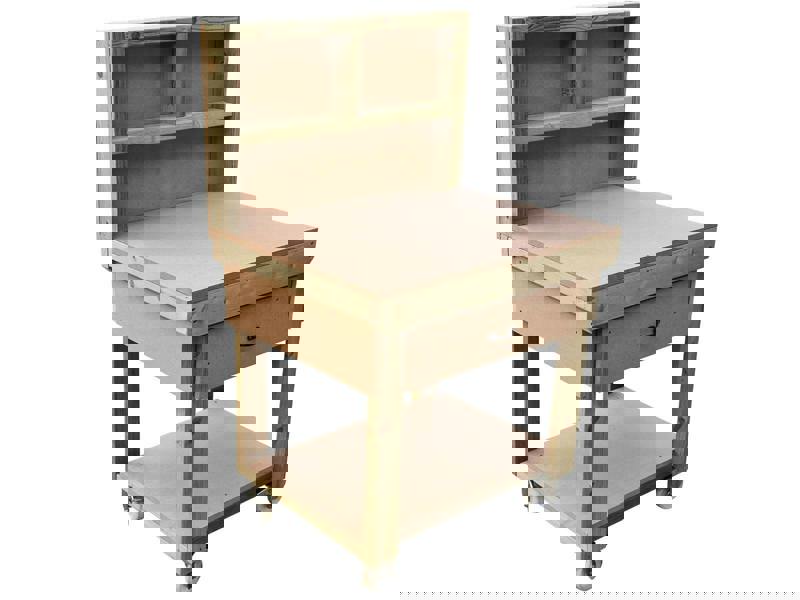 Wooden MDF Top Workbench – Mobile Tool Cabinet with Drawers, Back Panel and wheels, Ideal for Dry Indoor Spaces Such as Garages, Workshops, and Studios.