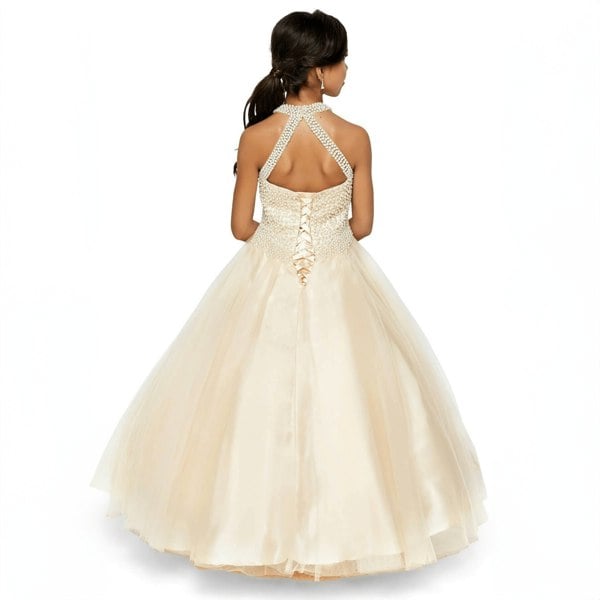 beaded detail on a Girls princess style dress from UK Flower Girl Boutique