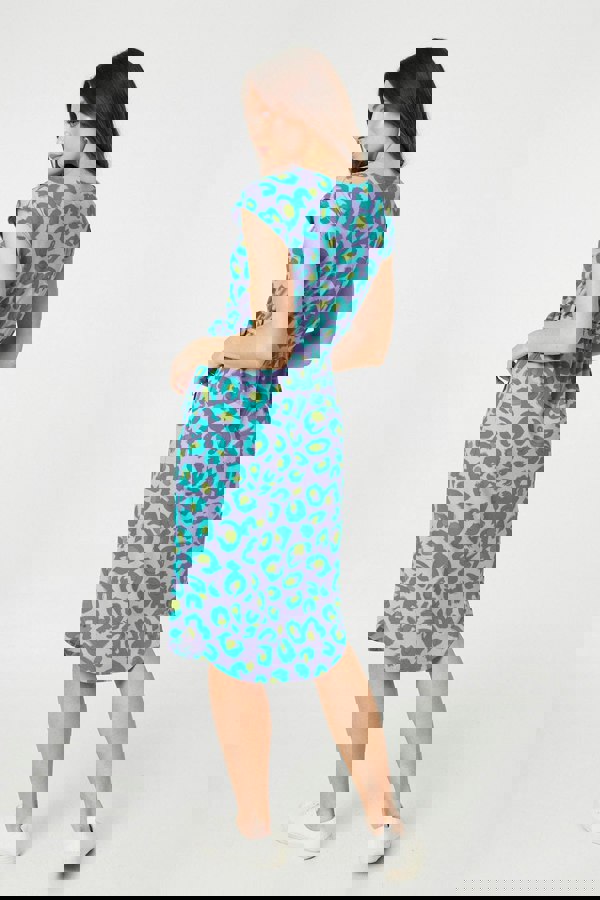 Purple | Animal Print Cap Sleeve Jersey Dress