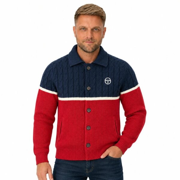 Sergio Tacchini Corte Knitted Cardigan Maritime Blue/Gardenia/Merlot