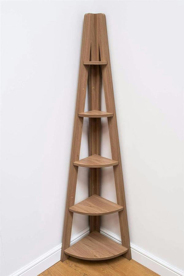 Timber Art Design Riva Scandinavian Retro 5 Tier Corner Ladder Bookcase Shelf Unit
