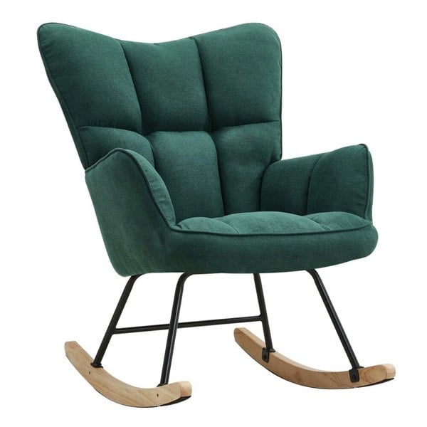 3ft Patchwork Upholstered Rocking Chair with Wooden Skates Rocking Chairs Living and Home