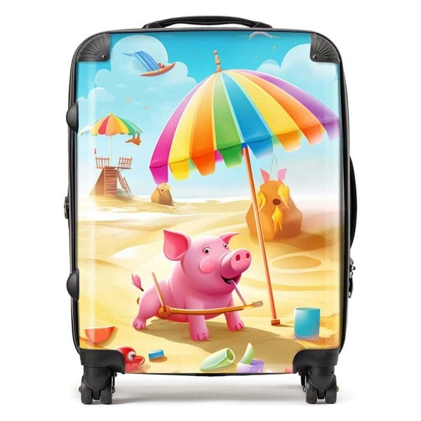 Warren Reed Pig On A Beach Holiday Suitcase