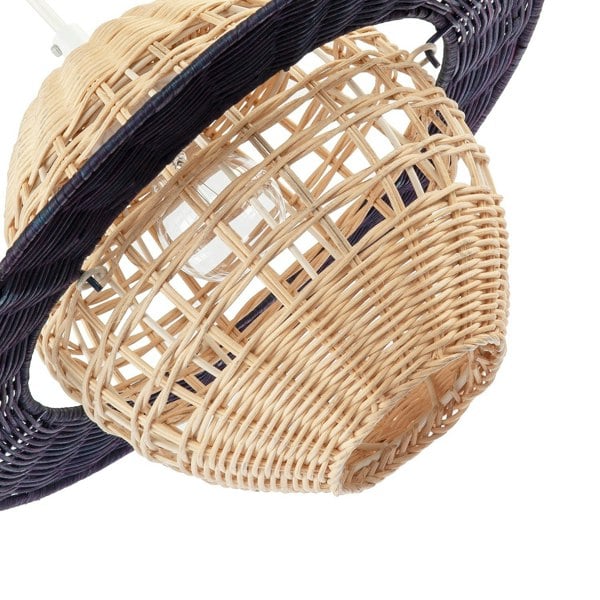Saturn Planet Childrens Pendant Light Shade in Brown and Black Rattan Image 4