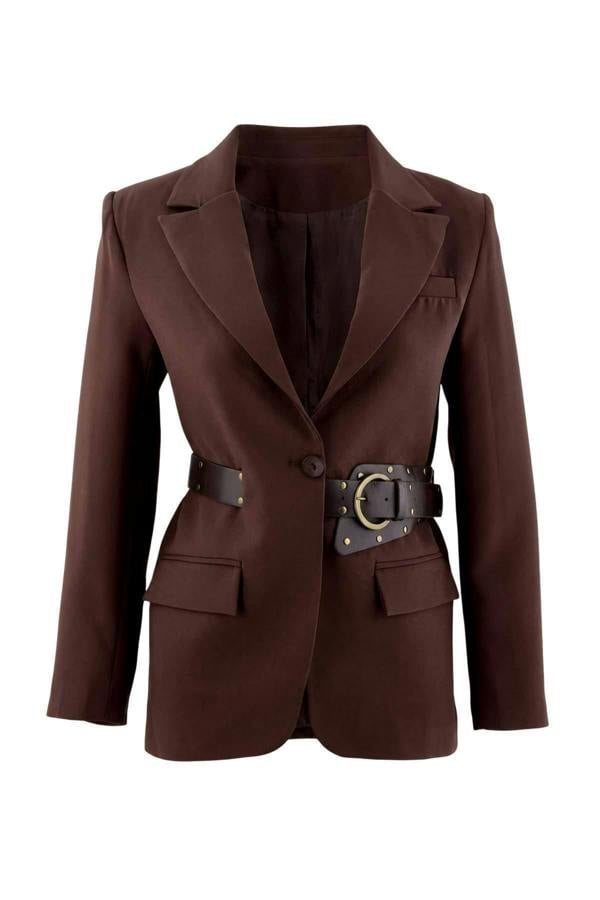 Belted Fitted Long Sleeve Blazer Jacket