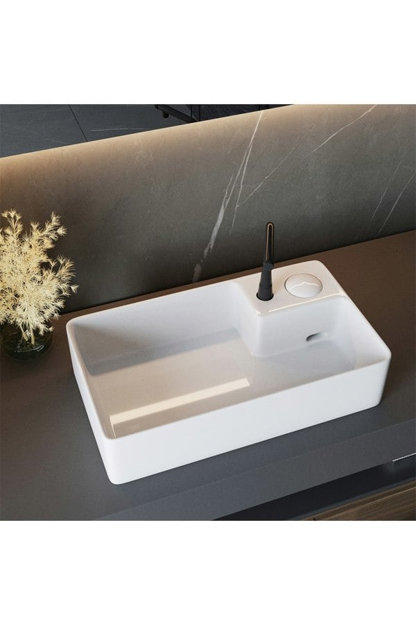Living and Home Rectangular Ceramic Bathroom Vessel Countertop Basin with Drain