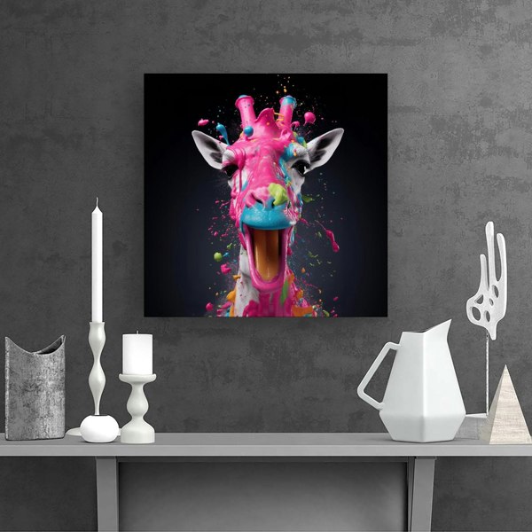 Warren Reed Splash Art Giraffe Face Pink Canvas