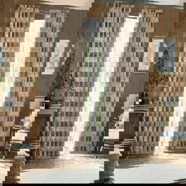 Furn Winter Woods Chenille Animals Eyelet Curtains - Taupe