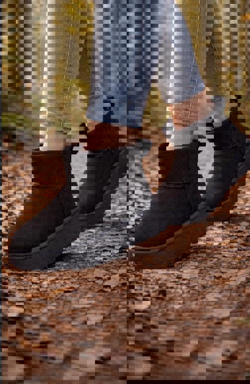 Trendy Trotters Women’s Black Faux Fur Low Platform Boots - Comfortable For Everyday Wear