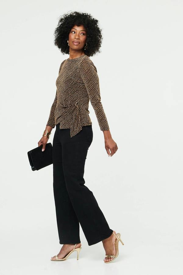 Gold | Abstract Long Sleeve Tie Waist Top