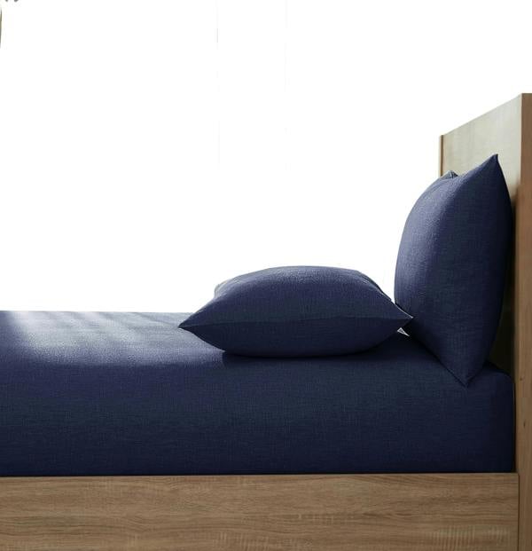 Lazy Linen Bedding Bundle - Duvet Cover, Pillowcase Pair + Fitted sheet - Navy