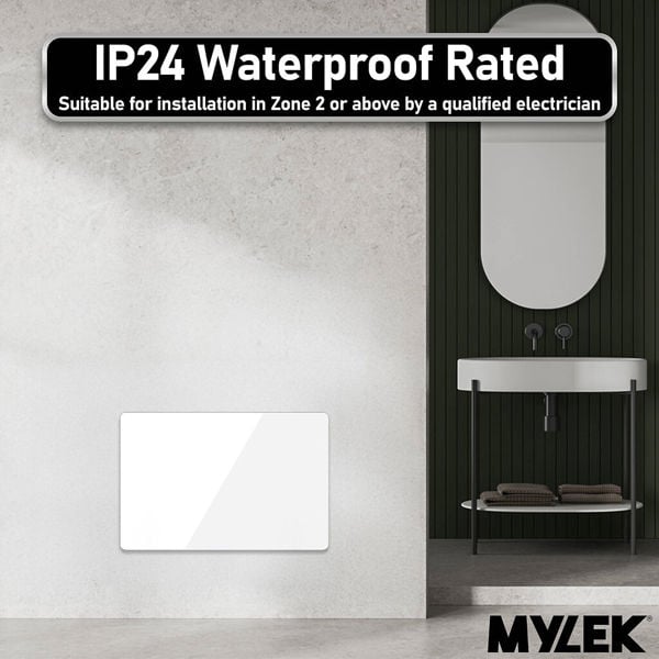 Mylek Radiator Glass Panel Heater White Slimline, Wifi Enabled Smart APP