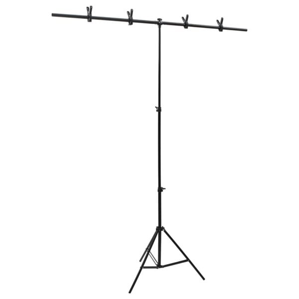 Berkfield T-Shape Background Stand Black 151x60x(70-200) cm