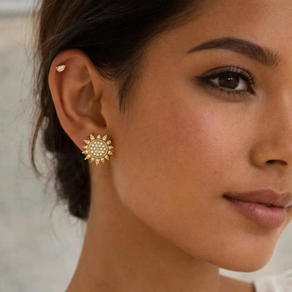 Gold Sun and Moon Large Jewelled Stud Earrings Celestial 18k Gold Plated LUXE TONES