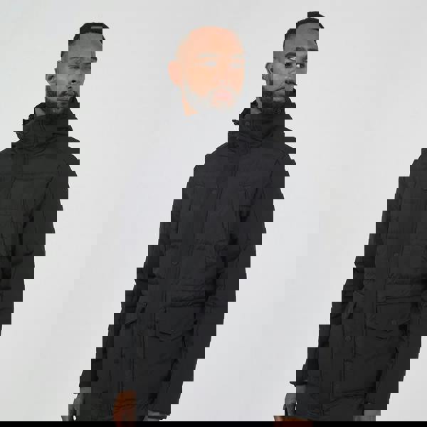 Brave Soul Black Padded Hooded Longline Jacket - Black Image 4