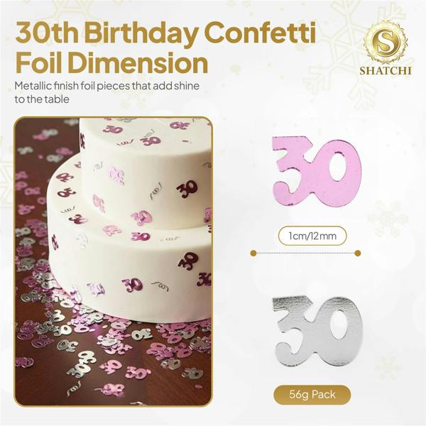 30th Birthday Pink and Silver Foil Confetti Decoration Pack for Party Tables image 1