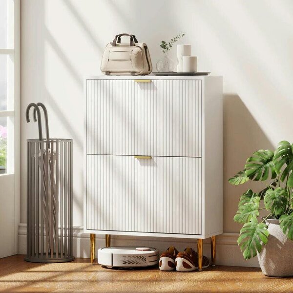 Bobobiy Elegant Two-Drawer Shoe Cabinet - White