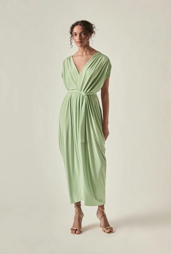 James Lakeland Draped Open-Back Midi Dress – Sage Green