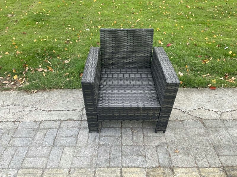 Fimous High Back Rattan Outdoor Garden Arm Chair With Thick Seat and Back Cushion - Grey