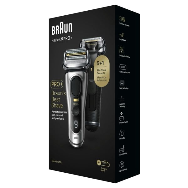 Braun Series Series 9 PRO+ Electric Shaver, Charging Stand, Wet & Dry Shaver - Silver (9417s)