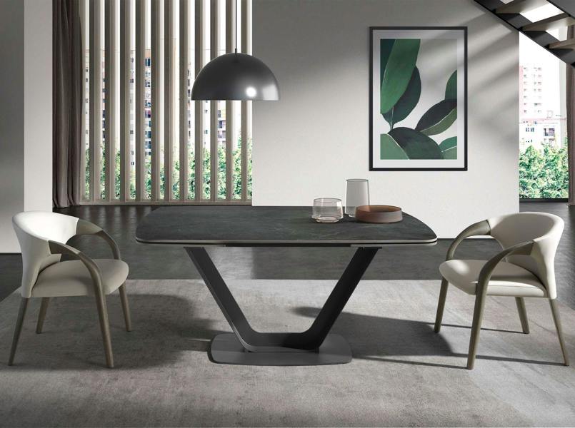 Angel Cerdá Oval Barrel porcelain marble and black steel extending dining table 1132