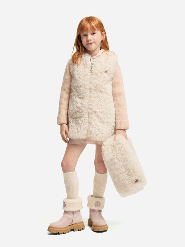 Moncler Enfant Girls Faux Fur Sleeveless Dress in Ivory