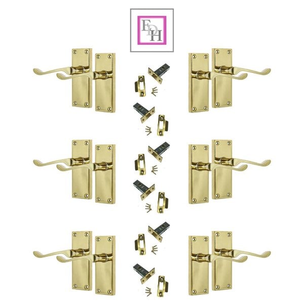 EDH Door Hardware Door Handles Brass Plated Victorian Scroll lever Latch Modern Handles 6 Pairs +