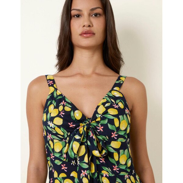 Blue Vanilla Lemon Print Front Tie Jumpsuit