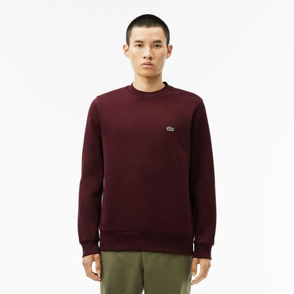 Lacoste Mens Fleece Crew Neck Sweatshirt - Maroon Red
